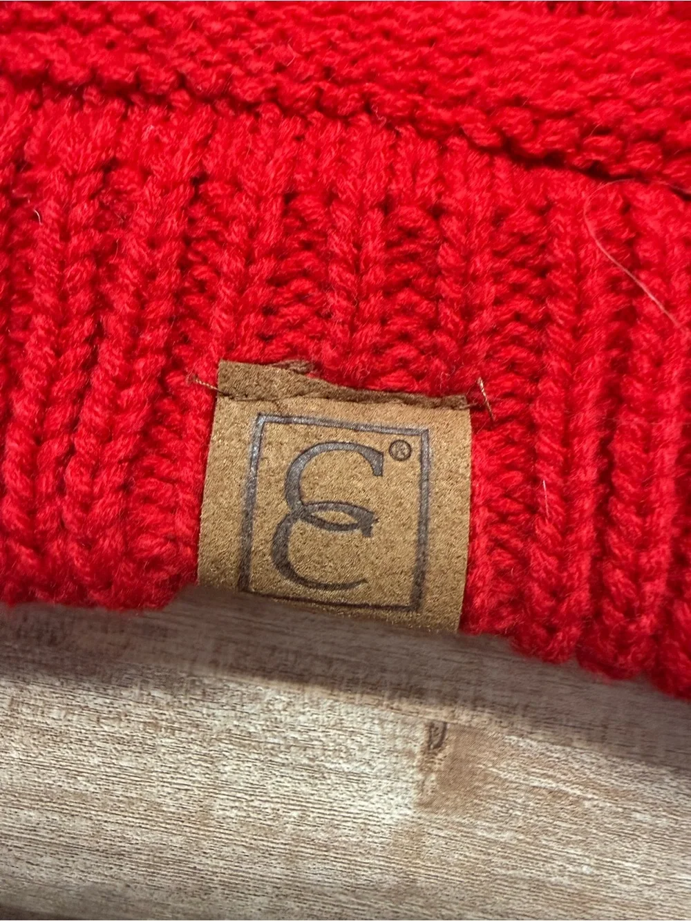 C.C Red Knit Pom Pom Hat with Faux Fur Pom